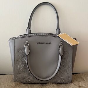 NWT Michael Kors Gray Leather Silver Studded Satchel